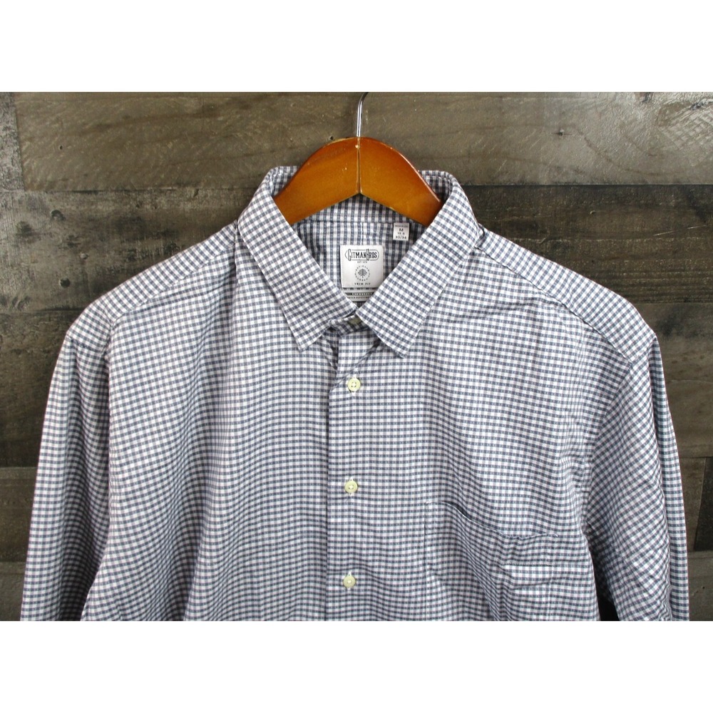 Gitman Bros Shirt Mens Medium Gray Plaid Trim Fit Wingspan Cotton USA